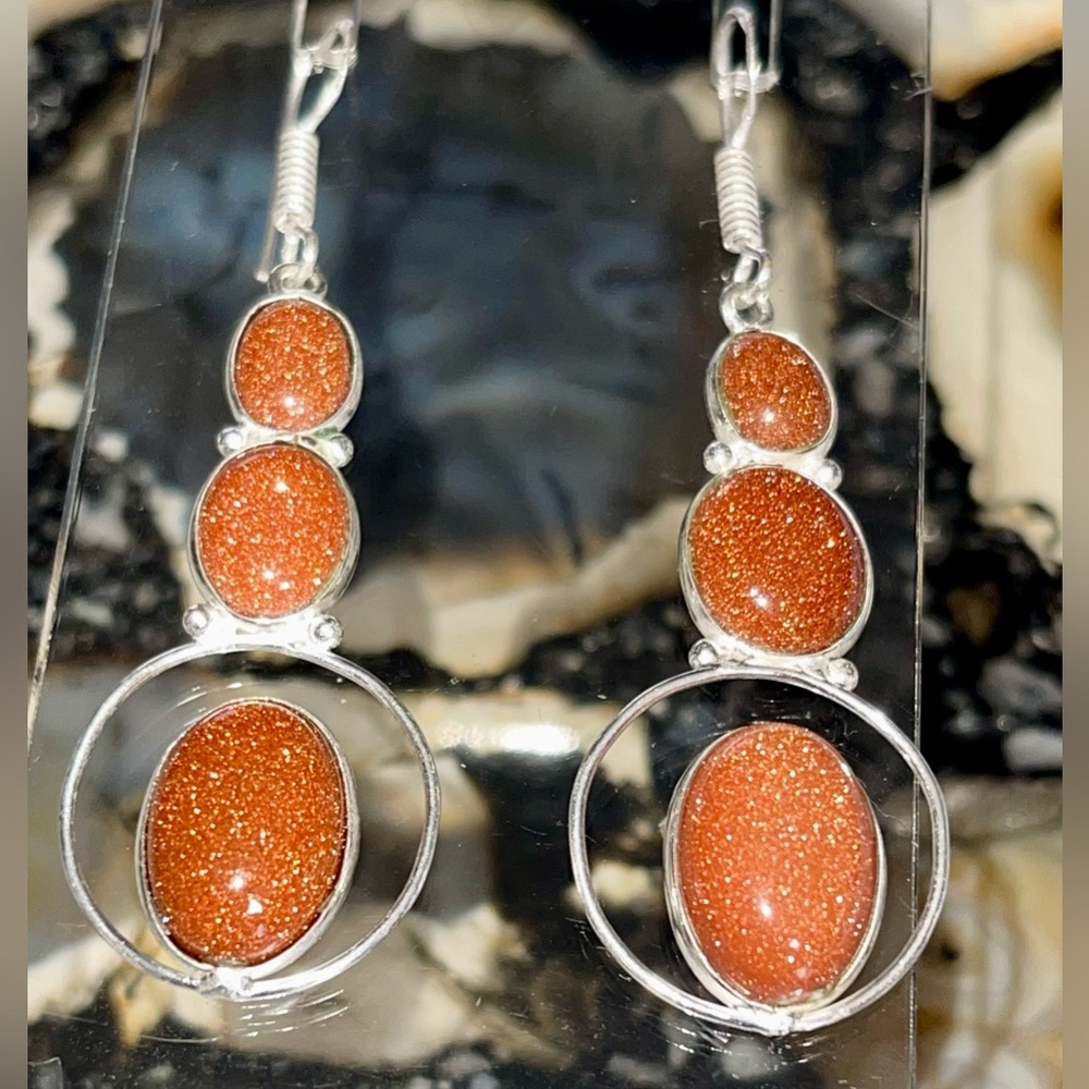 Lightweight Golden Sandstone Earrings 2 1/2” - Picture 9 of 17